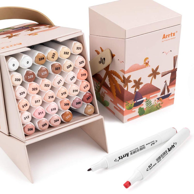 Arrtx Skin Tone Markers, ALP 36 Dual Tip Alcohol Based Art Pen Skin Markers for Illustration Sketching Drawing Coloring - Image 1